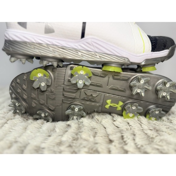 Under Armour Golf Shoes Boys Youth Size 6 White Black Lime Green Spiked Cleats - Picture 3 of 10